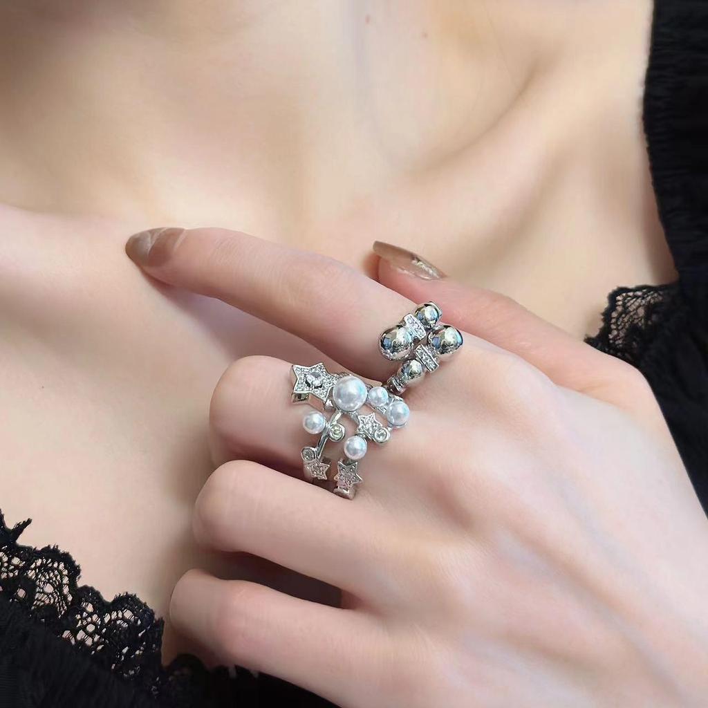 Elegant Zircon-Studded Open Ring for Women – Light Luxury Socialite Style, Perfect for Index Finger