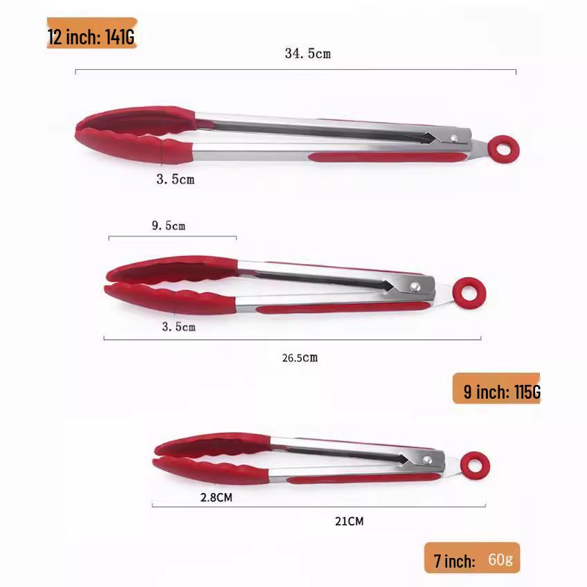 7", 9", 12" High-Temperature Silicone Non-Slip Bread & BBQ Grilling Tongs