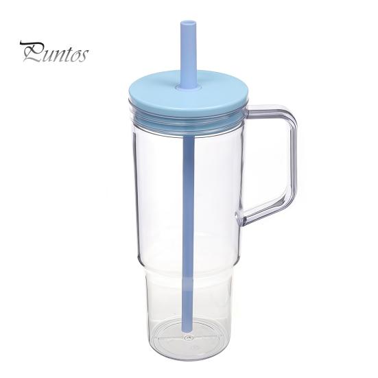 Clear Plastic Water Bottle with Straw And Lid, 40oz Large Capacity Tumbler BPA-free Drinking Cup Handle, Leak Proof Sports for School Travel Reusable