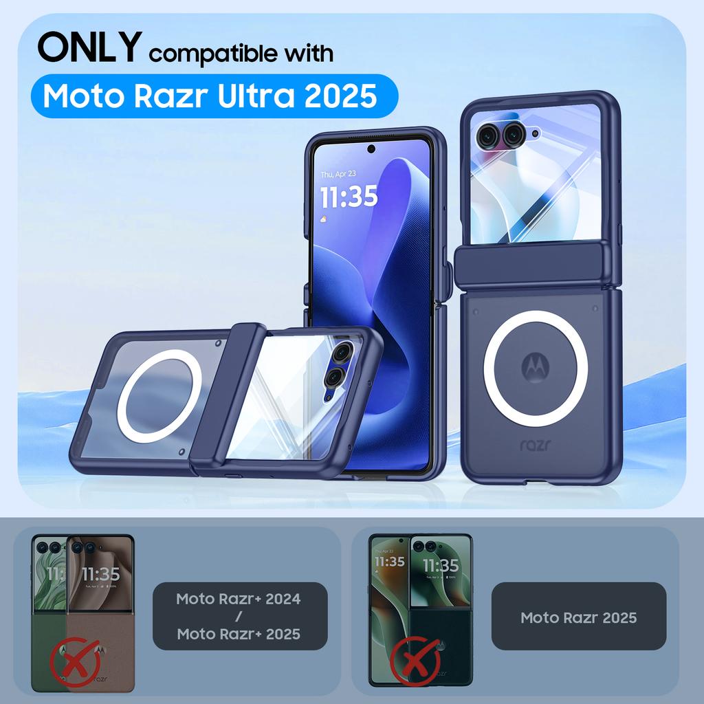 For Motorola Razr Ultra 2025 / Razr Ultra 2026 Magnetic Power,Slim Design,Screen Protector,Hinge Protection,Matte Shockproof Phone Case-Blue