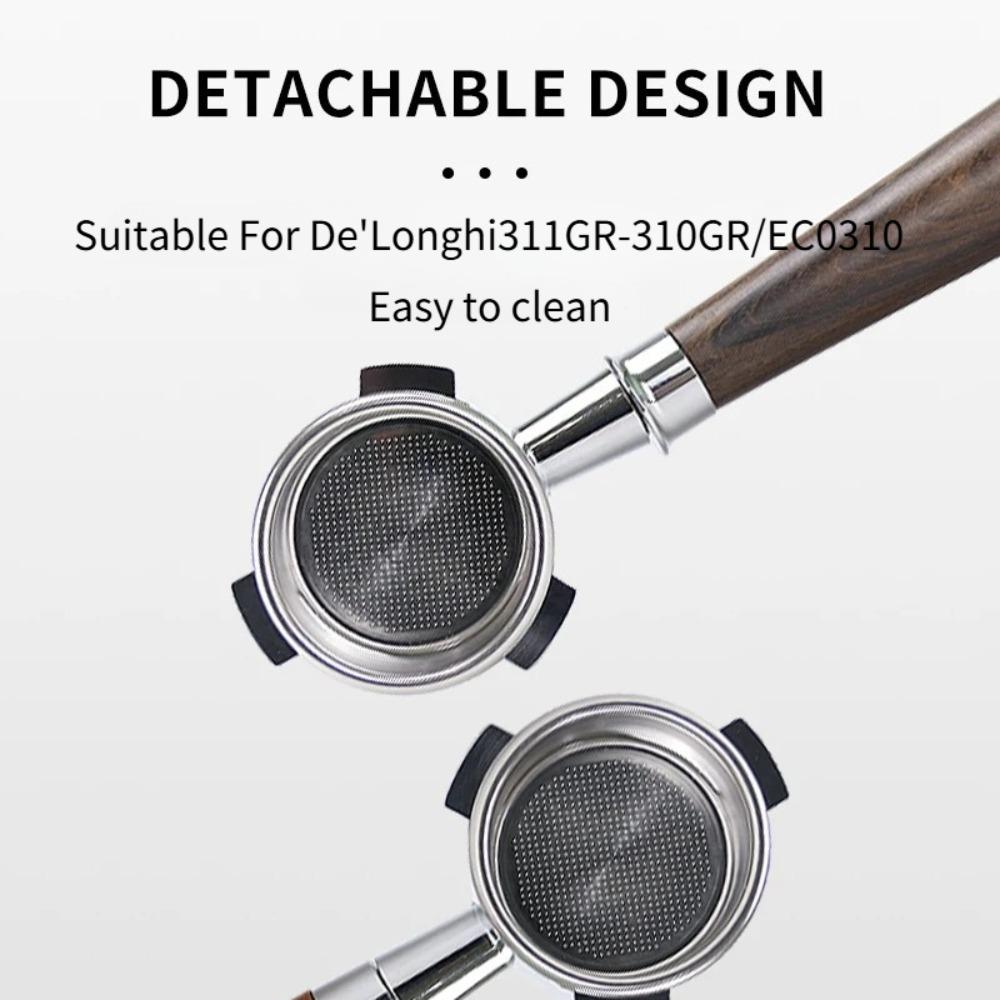51mm Stainless Steel Bottomless Portafilter, Wooden - Handled, For De'Longhi 311GR-310GR/EC0310 Espresso Brewing Accessory