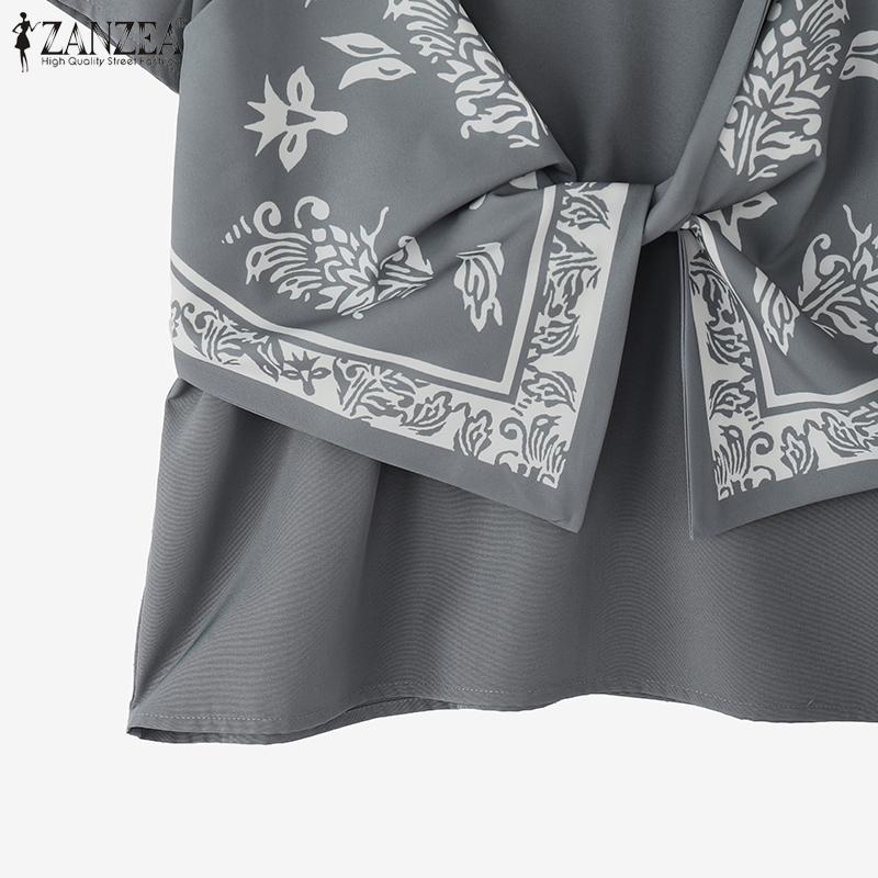 ZANZEA Women Summer Print Patchwork Casual Round Neck Short Sleeve T-Shirts