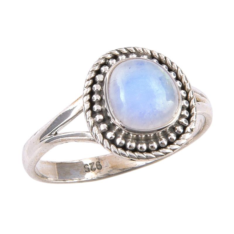 Natural Rainbow Moonstone Gemstone Handmade 925 Sterling Silver Ring S.7.5 k4D34