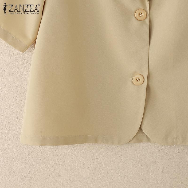 ZANZEA Damen Sommer Casual Revers Locker Kurzarm Bluse