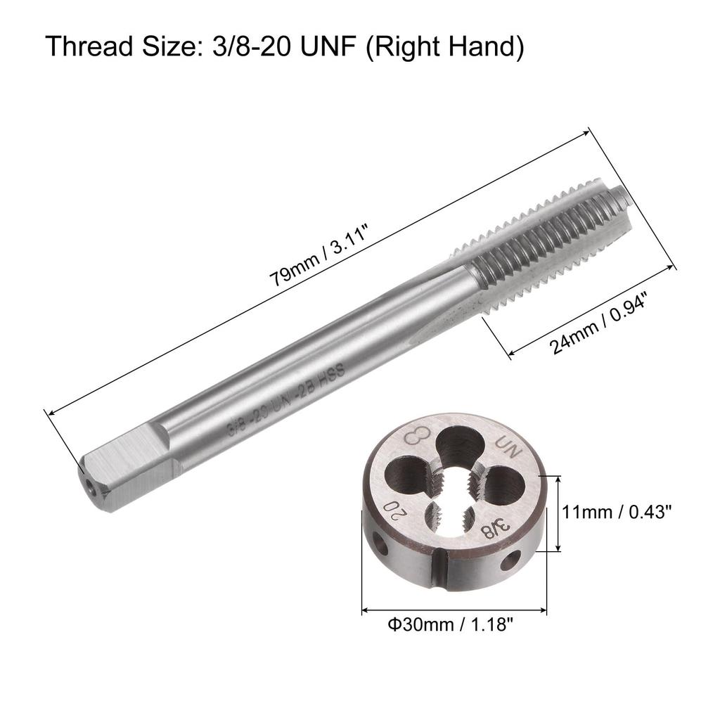 uxcell 2-Piece Tap & Die Set, 3/8-20 UNF Thread Tap & Round Die, Tapping Thread Tool, Tap & Die Kit for Nut, Screw, Bolt Thread Repair