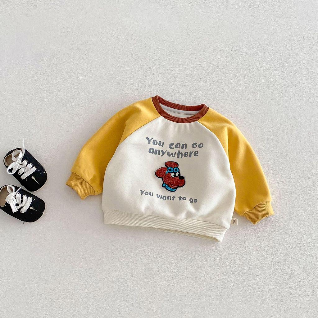 2026 Ny Vår Pojkar Tecknad Broderad Huvtröja - Snygg Bokstav Raglan Pullover