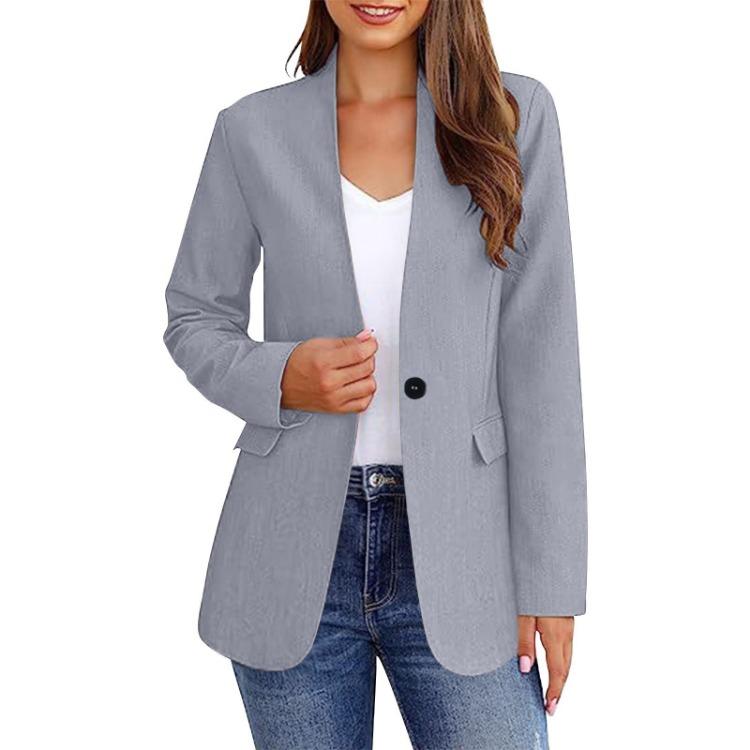 Women Casual Long Sleeve Button Up Jacket Solid Color Suit Collar Temperament Fashion Coat