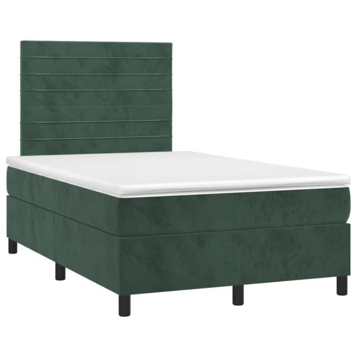 3143076 vidaXL Lit à sommier tapissier et matelas Vert foncé 120x200cm Velours