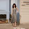 Elle French Modern Irregular Plaid Versatile Casual Long Skirt Women skirts Brown ER51094