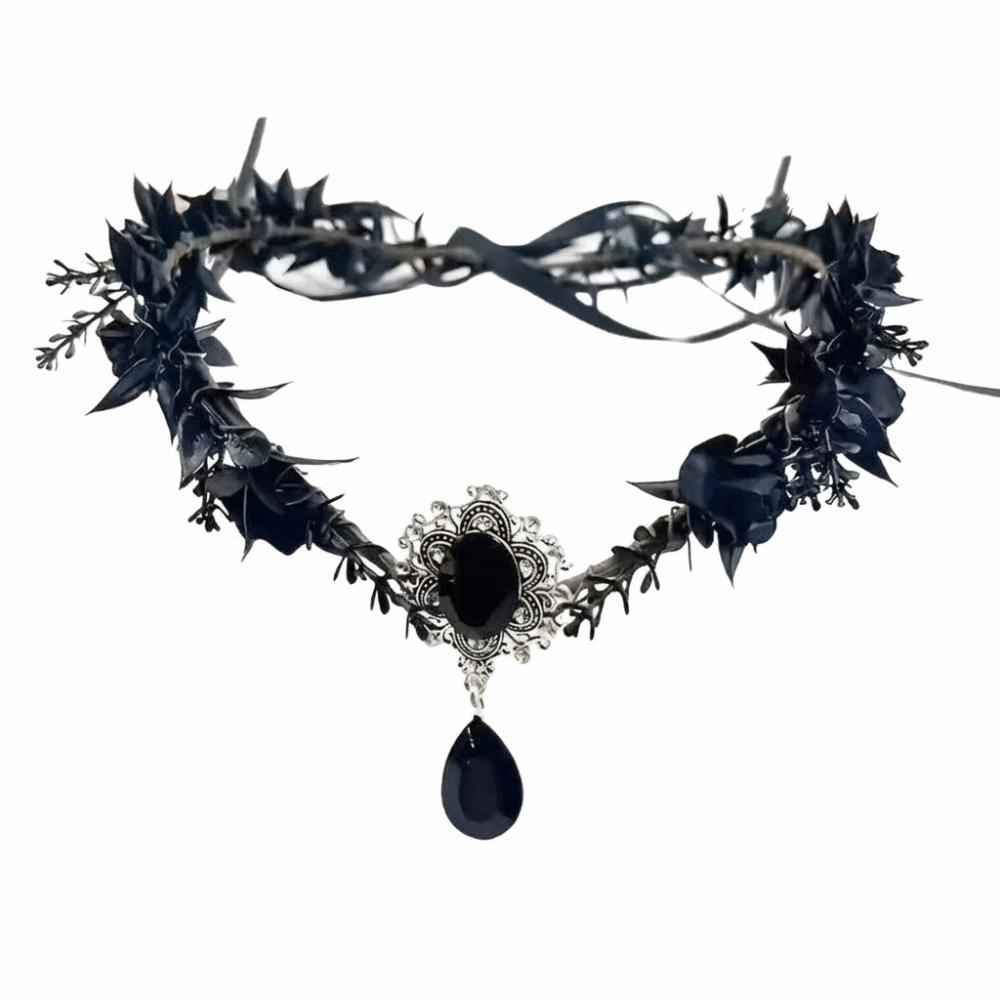 Gothic Style Fairy Flower Leaf Headbands Rhinestone Decorated Elf Headpiece Forest Wedding A