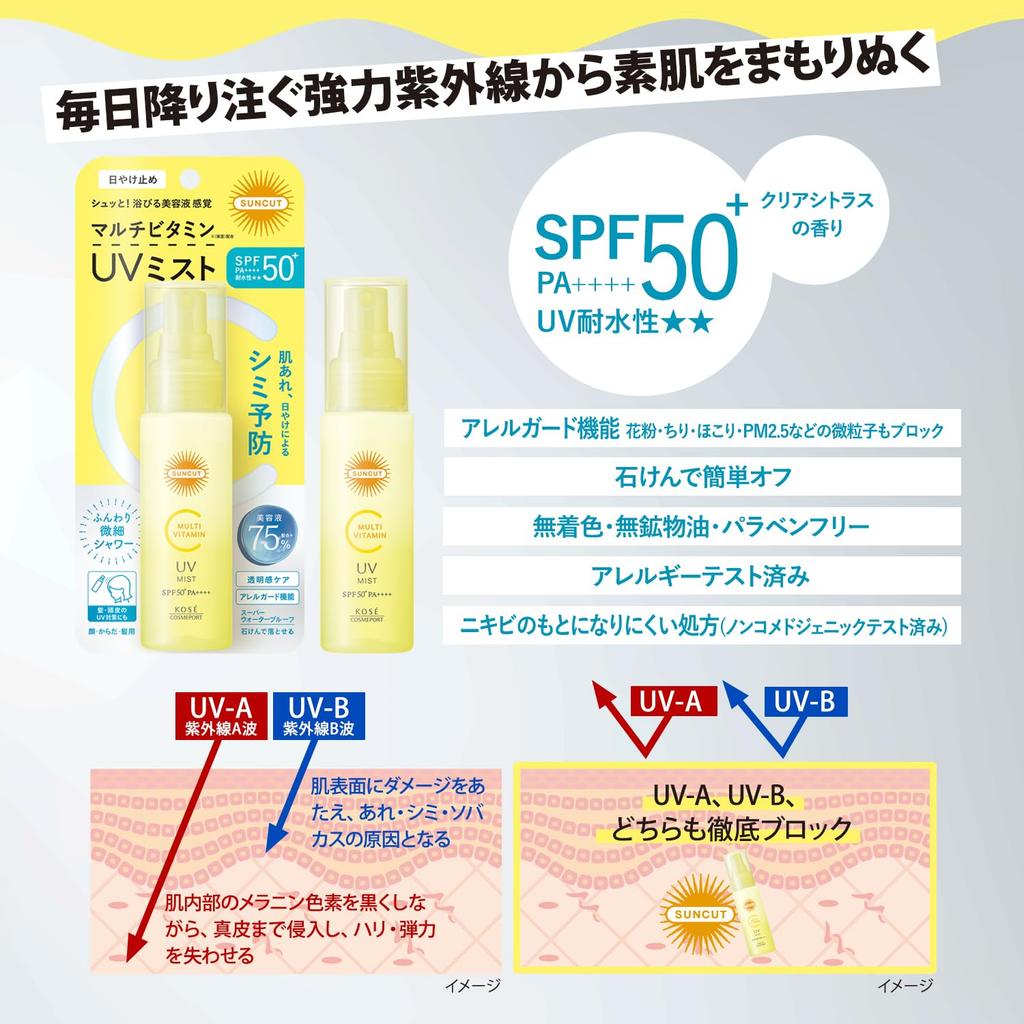 Suncut KOSE Multivitamin UV Mist 60mL Sunscreen with Bonus SPF50+ PA++++