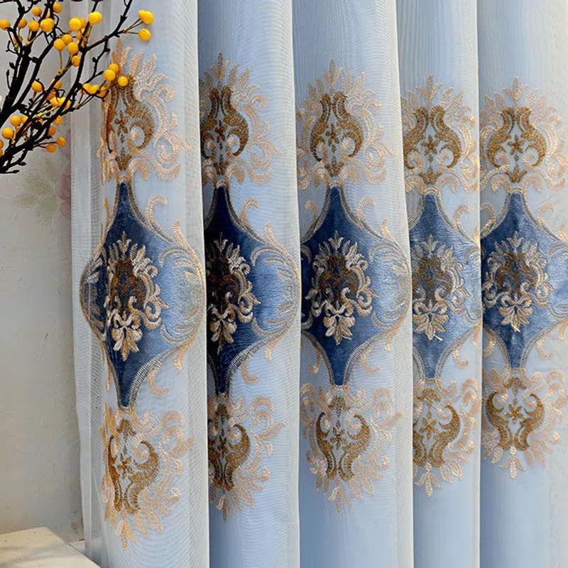 2PCS Cortinas bordadas de camada dupla de alta qualidade para quarto, cortinas blackout do chão ao teto, cortinas elegantes perfuradas para sala de estar