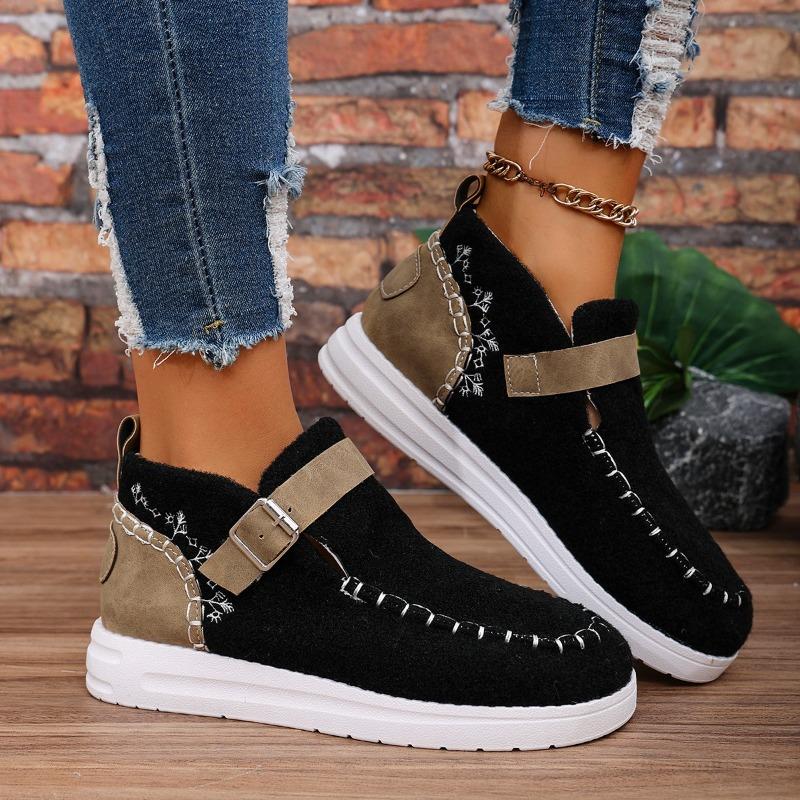 Women's Wide Width Plush Lined Flats, Faux Fur Trim Winter Shoes, European Style Flat Sole Moccasins for Women