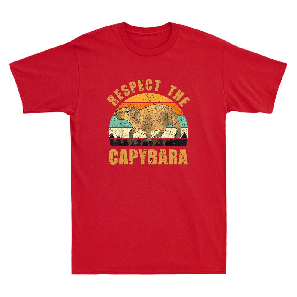 Respect The Capybara Funny Capybara Quote Retro Sunset Vintage Unisexs Tshirt Tee