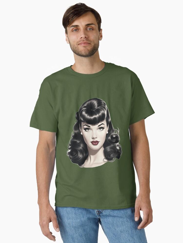 Pulp Bettie Page pinup in black and white with red lips Classic T-Shirt