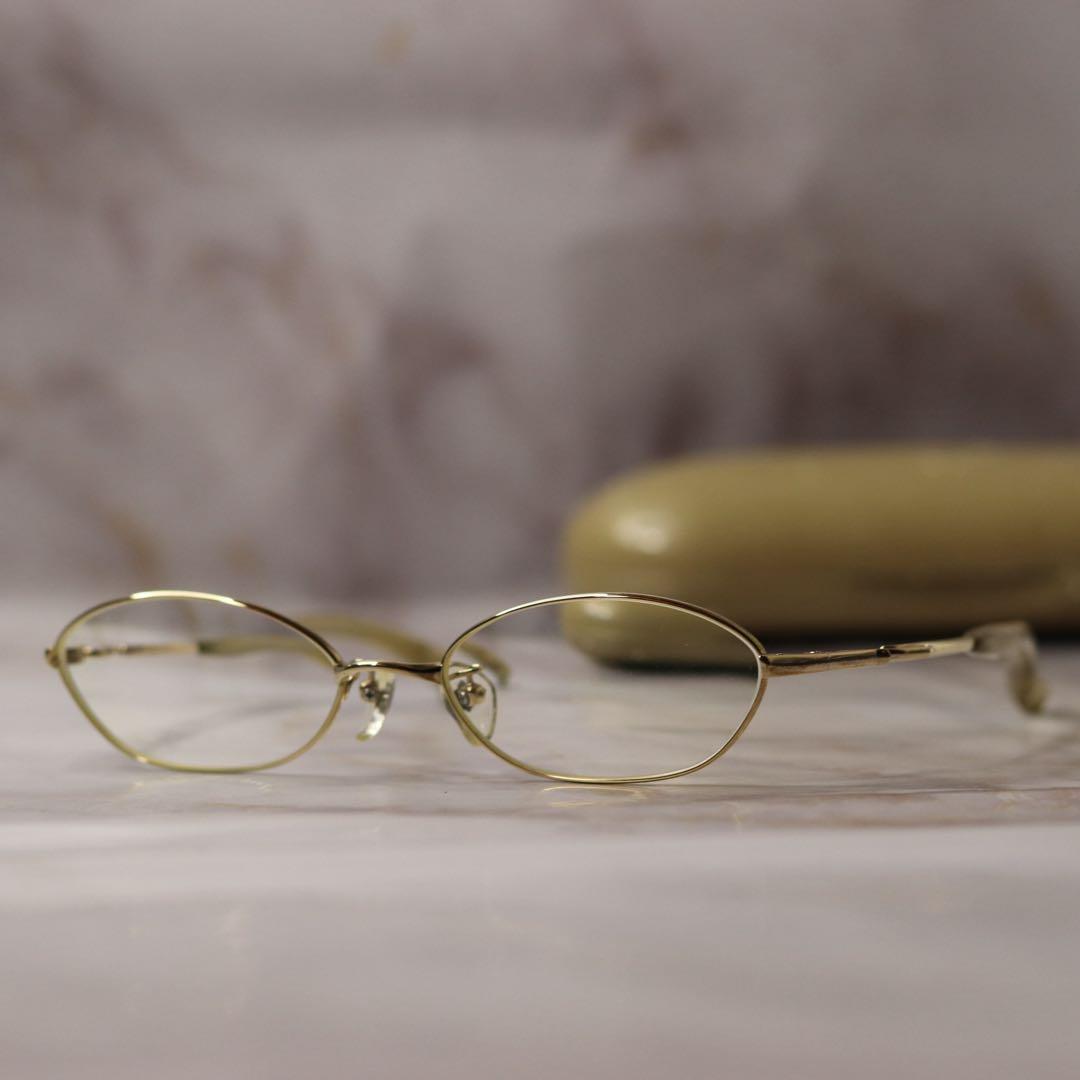 Used 999.9 archive y2k oval gold retro glasses with case