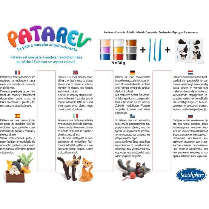Pate à modeler autodurcissante - SENTOSPHERE - Patarev - Les Chats - Différentes Couleurs - 9 couleurs - Dès 7 ans