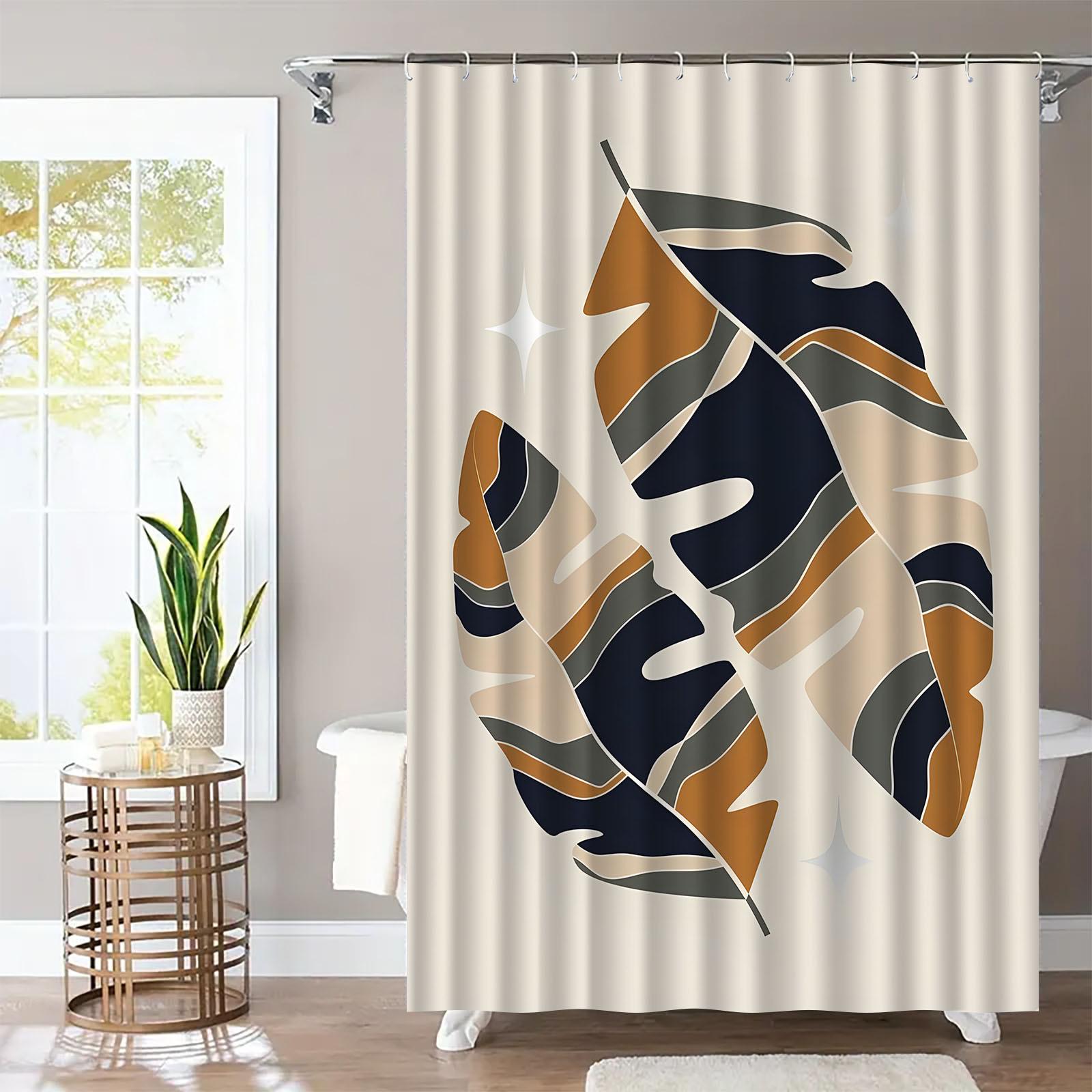 

1Pc, Simple, Colorful Leaf Pattern Shower Curtain- Elegant Natural Design For Every Scene Including 12 Hooks, Polyester Fabric 90x180cm35x71in