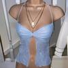 Halter 2023 Summer Lace Pleated Crop Top