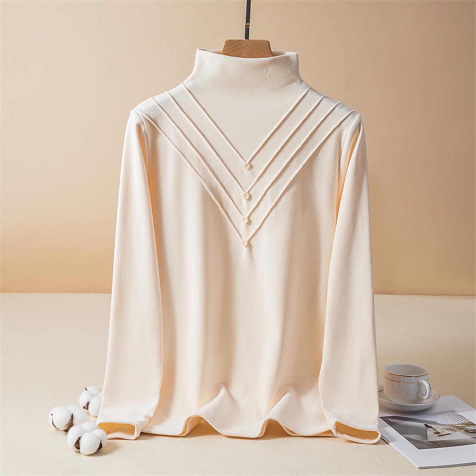 

Women s Fashion Solid Colour Long Sleeve Fleece Thickened Top L