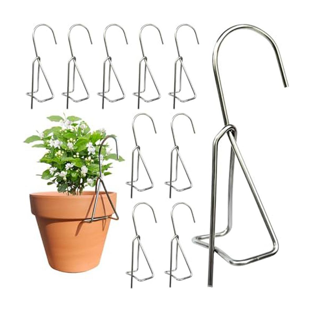 Pack of 10 Stainless Steel Plant Hanger Hooks Easy To Clip On Flower Pots for Hanging On Outdoor Fences and Balconies