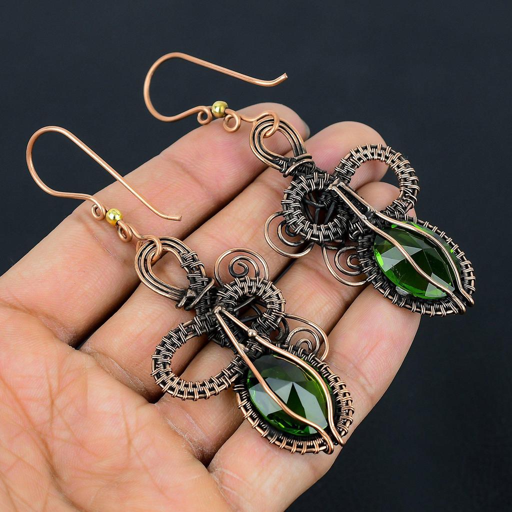 Peridot Earrings Gemstone Jewelry, 999 Copper Wire Wrapped Earrings, Handmade Jewelry Birthstone Earrings, Gift For Him