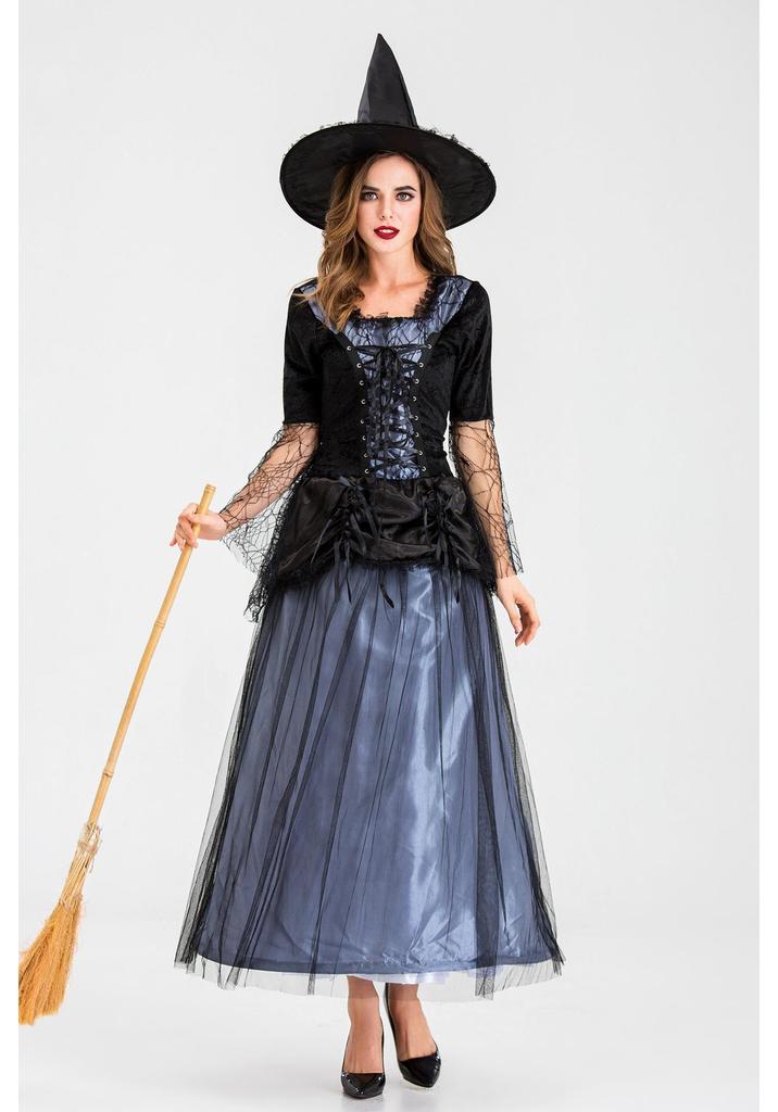 Cosplay Halloween Masquerade Party Party Lace Mesh Blue Black Dress Witch COS Costume
