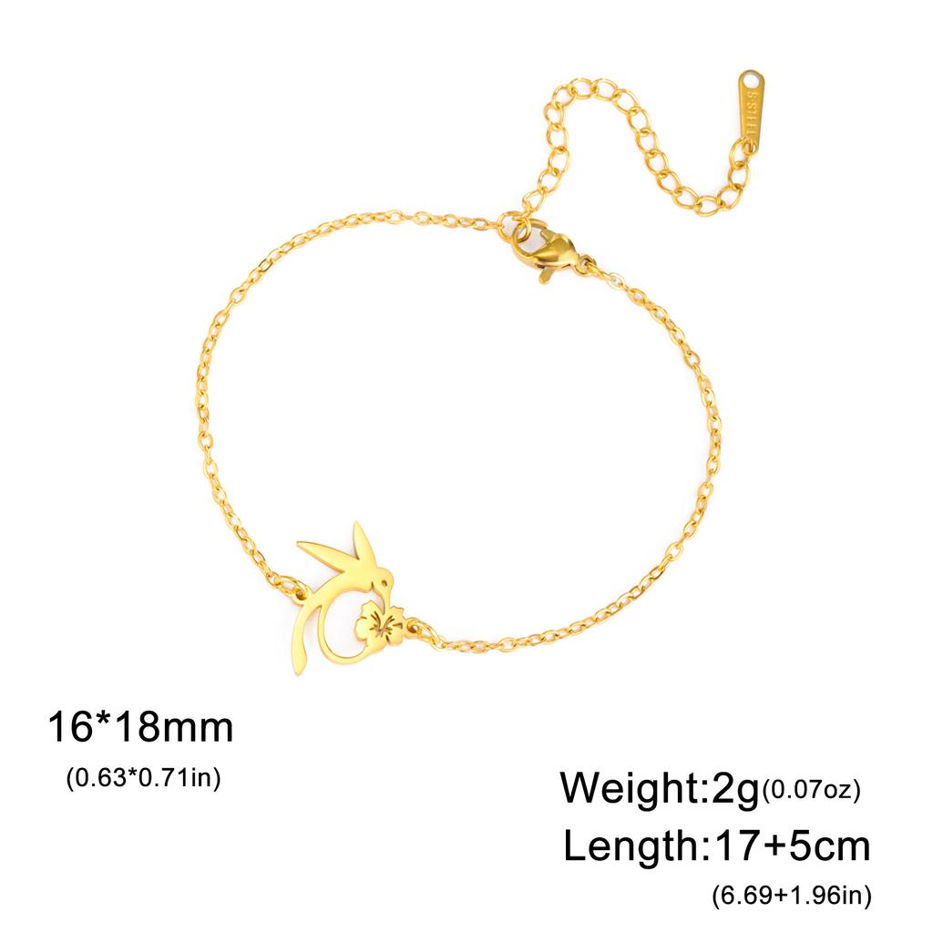 Fashion Hummingbird Honey Collection Bracelet Stainless Steel Double layered Hummingbird Flower Bracelet Animal Jewelry