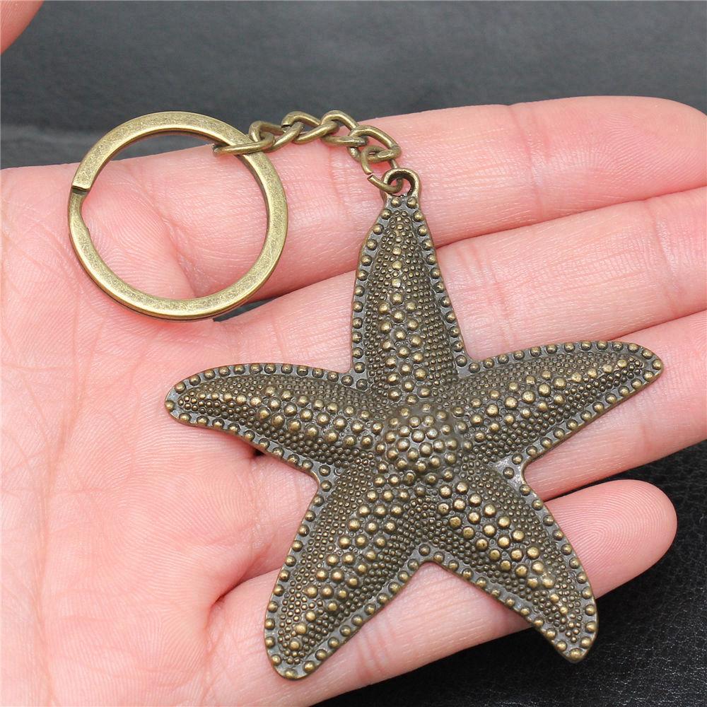 Starfish Shell Turtle Beach Ocean Keychain for Boys Trendy Boho Fathers Day Gift Classic Wallet Accessory