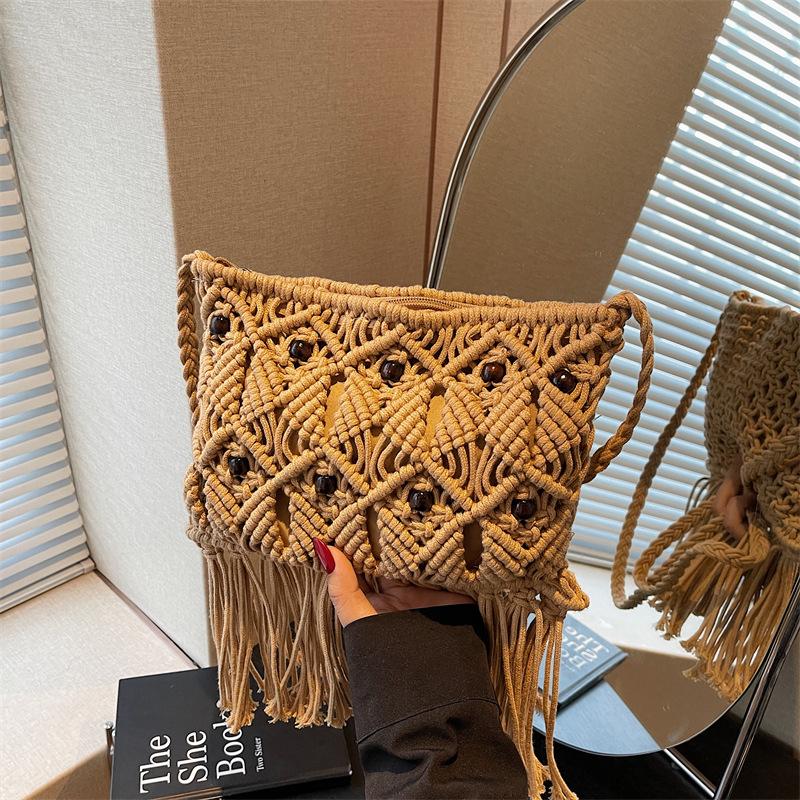 

Ретро литературная и художественная полая плетеная сумка женская сумка с бахромой веревочная плетеная сумка летняя пляжная сумка для отпуска хаки