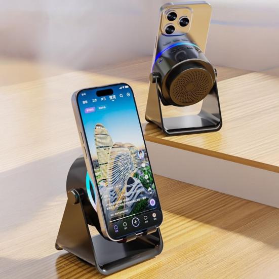 Wireless Induction Speaker with Adjustable Cell Phone Stand Stereo Sound Colorful Light 800mAh Rechargeable 5-in-1 Bluetooth-compatible Speaker
