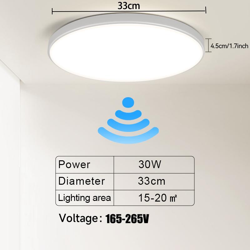 Plafoniera LED Letlit Con Sensore Di Movimento A Microonde, 18W 4000K, IP44 Rotonda Ultrasottile Per Interni