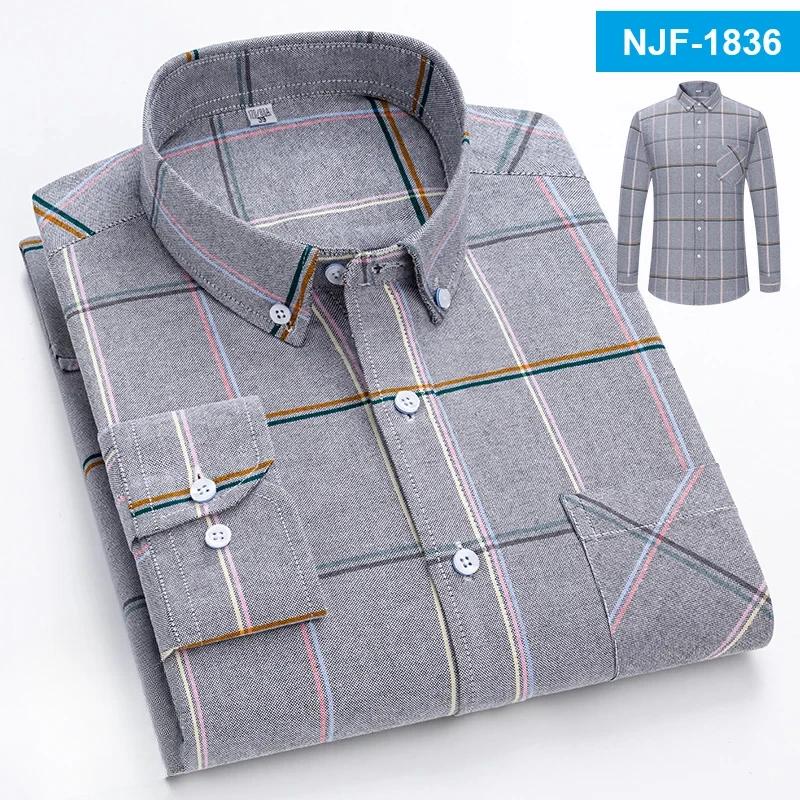 100% Cotton Oxford Long-sleeve Shirts for Men Slim Fit Formal Plain Shirt Soft Casual Plaid Designer White Striped Black Clothes