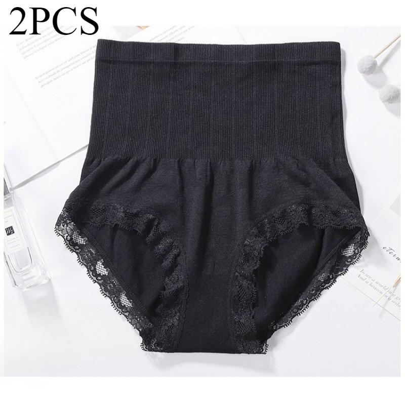 

2 шт./лот бесшовное нижнее белье с высокой талией для женщин, утягивающее бедра, корректирующее фигуру, кружевное нижнее белье для женщин, трусики M чёрный