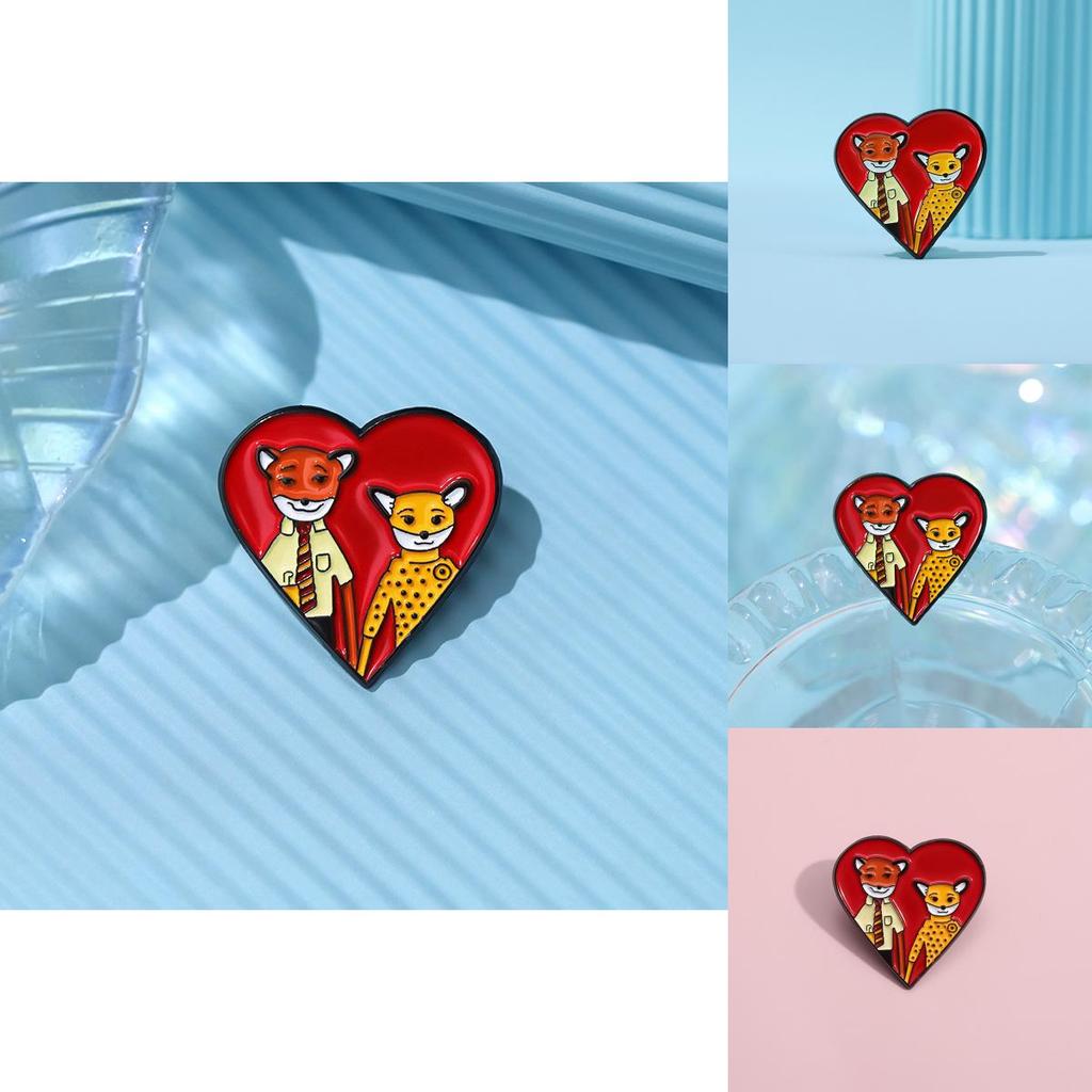 Whimsical Fox Heart Badge Colorful Cartoon Geometric Brooch Fun Cute Accessory For Couples And Friends