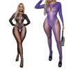 Women'S Sexy Fishnet Bodysuit Clubwear Long-Sleeved One-Piece Skin-Tight Openwork Cut-Out Mesh Catsuit Fishnet Jumpsuit Bodystoc