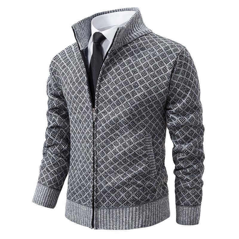 Cardigan casual da uomo, maglioni con colletto alla coreana in pile più spessi e caldi, capispalla autunno inverno da uomo, maglioni aderenti, giacche