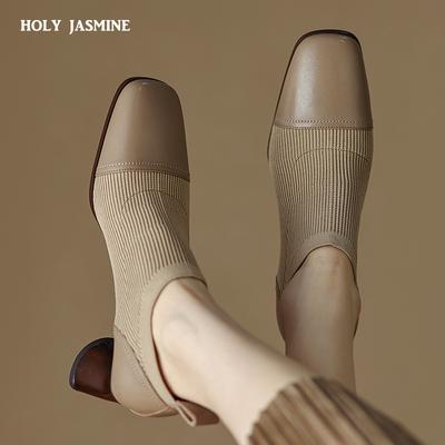 2024 Nieuwe Mode Comfortabele Echt Lederen Dames Enkellaarsjes Elegant Vierkante Neus Dikke Hakken Pumps Feest Casual Schoenen Vrouw