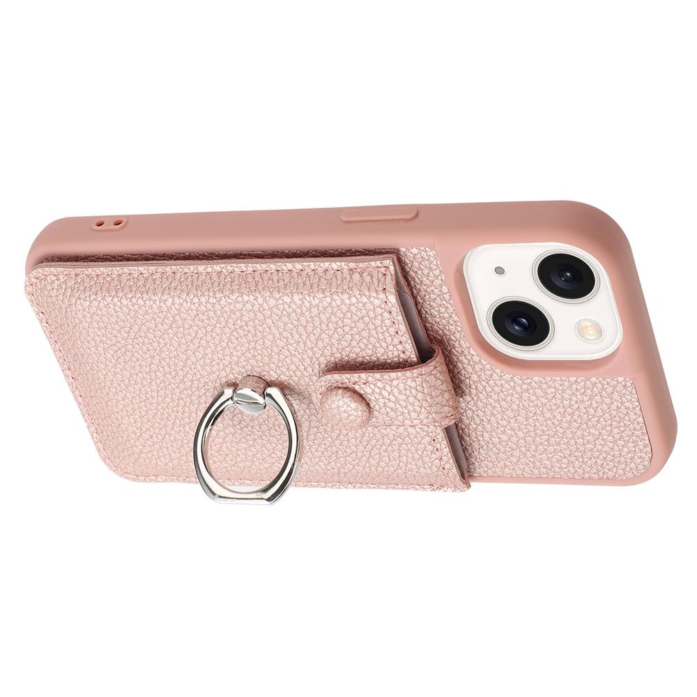 For iPhone 14/13 Case Drawing Type Card Slots Litchi Texture Leather Back Cover with Ring Kickstand