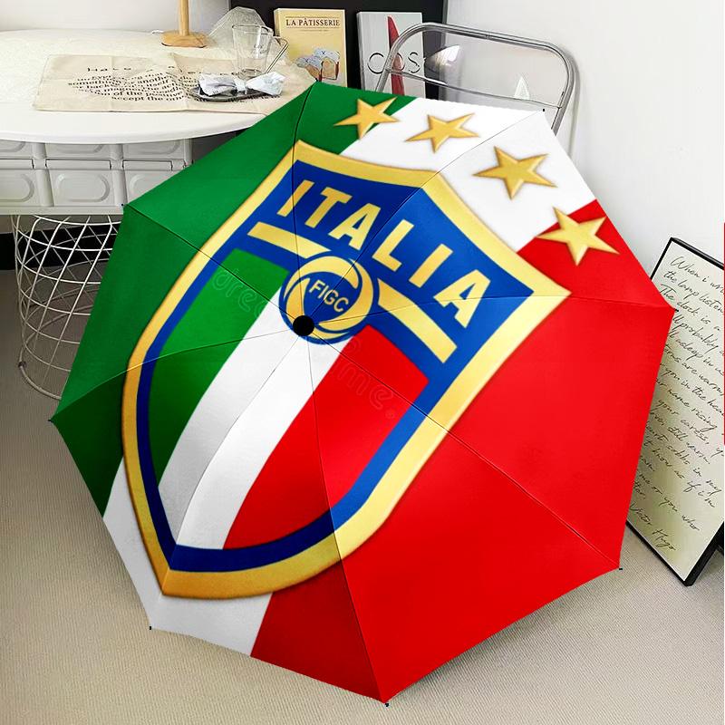 1PC Italian Football Crest Printed Umbrella Folding umbrella, automatic umbrella 8-Frame for Travel, camping Fan gifts Christmas Gifts