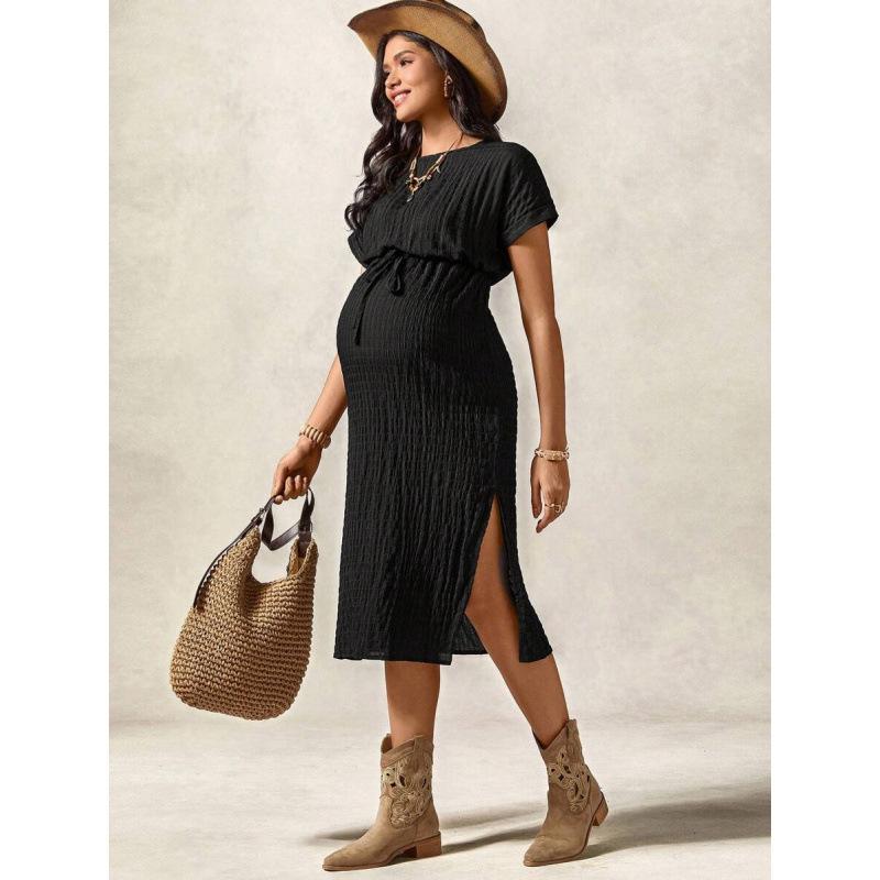 

Plaid Lace-up Maternity Dress with Grid Embossed Skirt M чорний