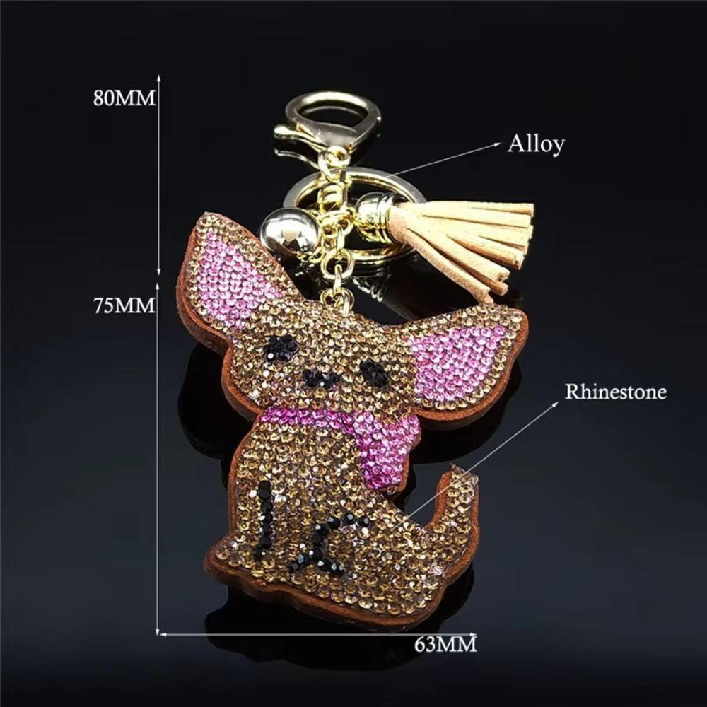 Bag Pendant Dog Keyring Cute Animals Crystal Keychain Girl Friend Chihuahua Keychain  Women Girls