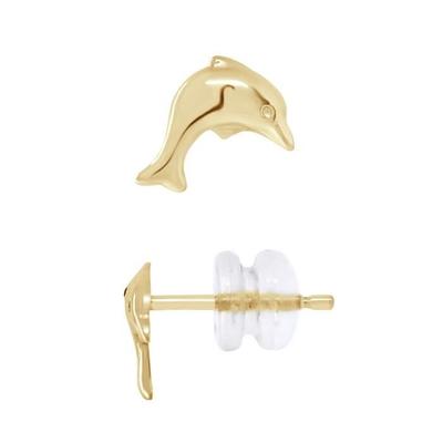 Earrings - LÉA &; ARTHUR - Dolphin - 375 Yellow Gold - Silicone Stroller System - Child