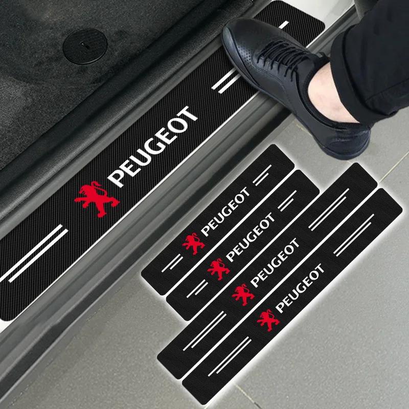 For Peugeot Car Door Plate Carbon Fiber Threshold Protector Sticker Decals for Peugeot 206 307 308 3008 207 208 407 508 2008 Car