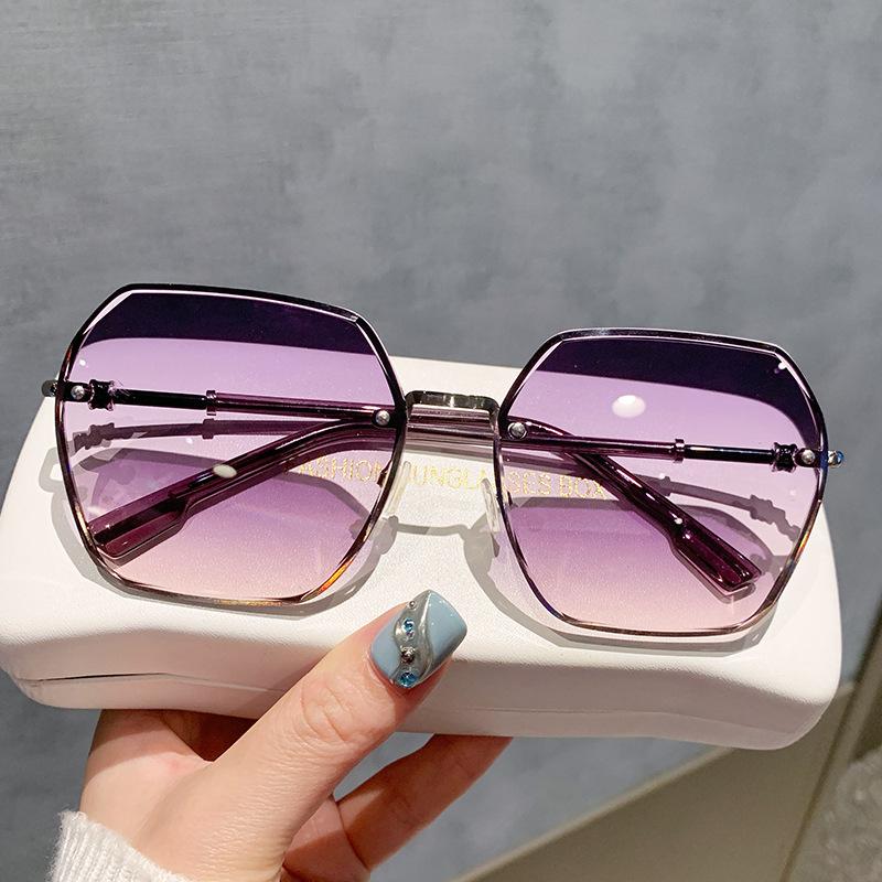 Premium Sunglasses Women'S Sunglasses Frameless Trimmed Trendy Anti-Ultraviolet And Thin Sunshade Big Face Small Face Glasses