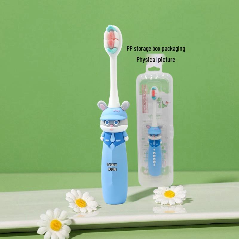 Children's Cartoon Dinosaur Toothbrush, Ages 3-12, with Cute Non-slip Handle & Soft Bristles for Gentle Oral Care