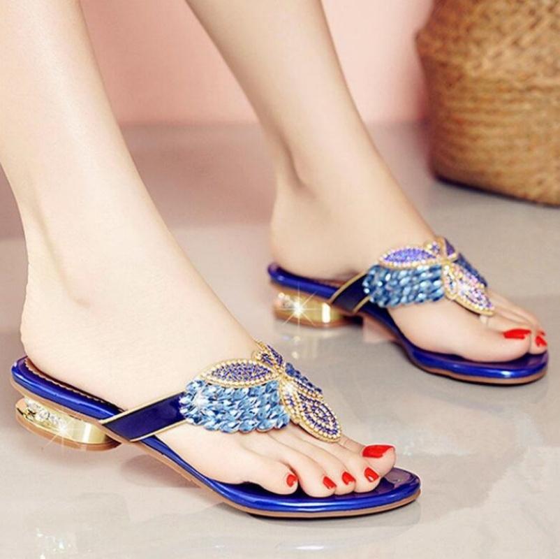 Nowe Pantofle Water Diamond Dla Kobiet Letnie Obuwie Zewnętrzne, Niskie Obcasy Bohemskie Buty Plażowe, Klapki Wakacyjne, Sandały Hurtowo