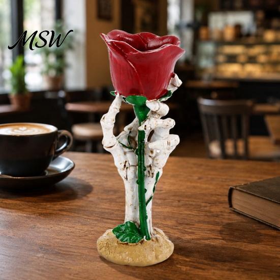 Decorative Skeleton Hand Gift Halloween Rose Candle Holder, Gothic Resin Ornament Table Ornaments for Home Decor, Dark Style Romantic Atmosphere