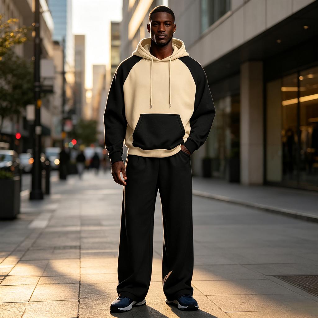 Men's Color Block Raglan Hoodie and Jogger Set, Loose Fit Casual Sweatsuit for Spring and