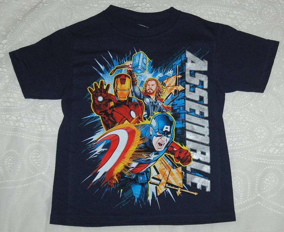Boys Tee Shirt AVENGERS ASSEMBLE Navy Blue CAPTAIN AMERICA Thor Ironman XL 14-16 150